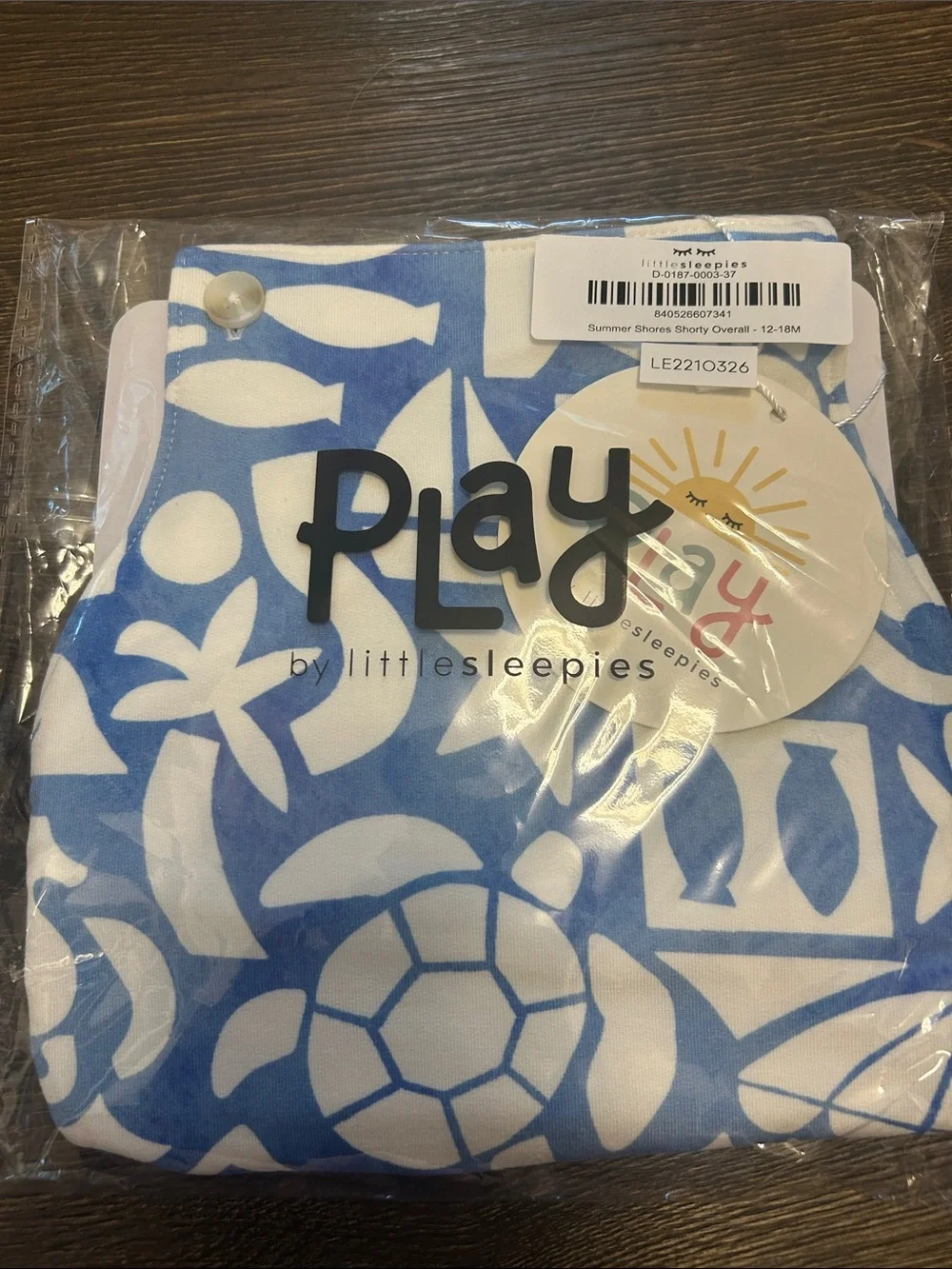 Little Sleepies Blue & White Summer Shores Shorty Overall 12-18M